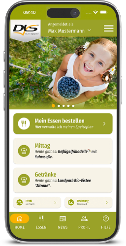 iPhone mit mobiler Ansicht der DLS Webseite